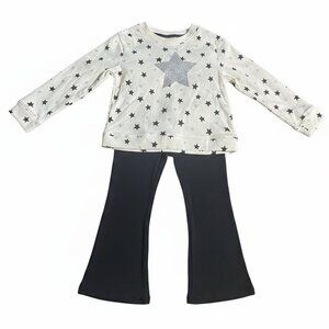 BCG Girls 2-Piece Outfit Star Print  Off White Crewneck Black Leggings 4T NEW
